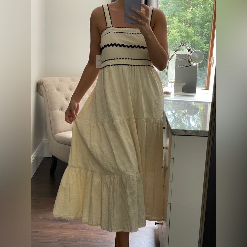 New! 100% cotton Casual Cream Sleeveless Women’s Midi Dress with Full Skirt  M